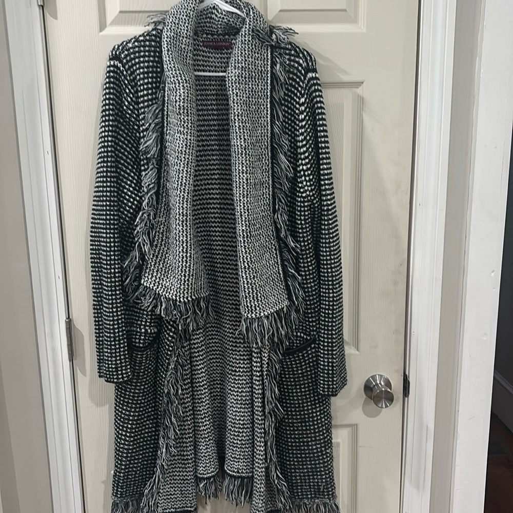 Jessica London Women's Plus Size Shawl-Collar Fringe Jacket
